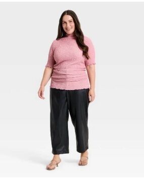 Pink Short Sleeve Mock Neck Top